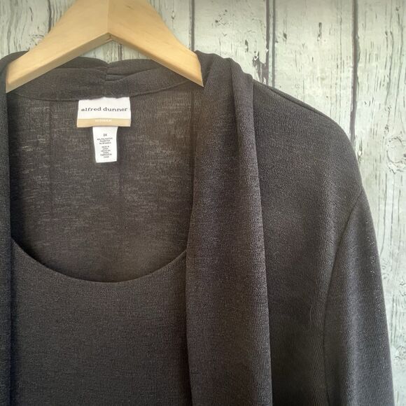 Alfred Dunner Womens Twofer Open Cardigan Size 2X Black 3/4 Sleeves Stretch - Picture 4 of 11